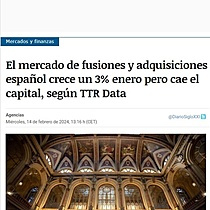 El mercado de fusiones y adquisiciones espaol crece un 3% enero pero cae el capital, segn TTR Data